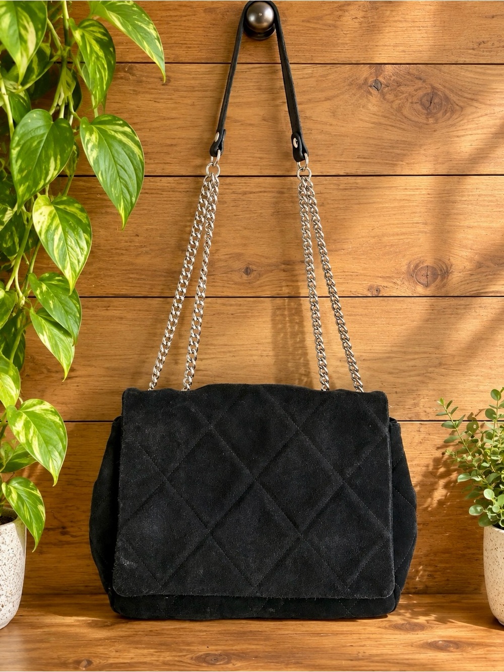 L’Intervalle Black Quilted Suede Shoulder Bag — Made in Spain